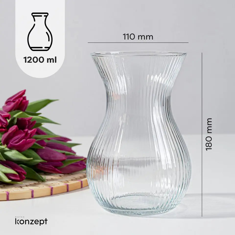 KONZEPT Glasvase, 18 cm hoch, Ø11 cm, stilvolle Tischvase für Blumen und Deko