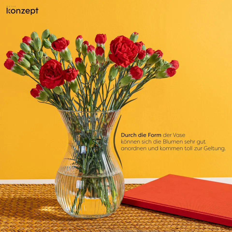 KONZEPT Glasvase, 18 cm hoch, Ø11 cm, stilvolle Tischvase für Blumen und Deko